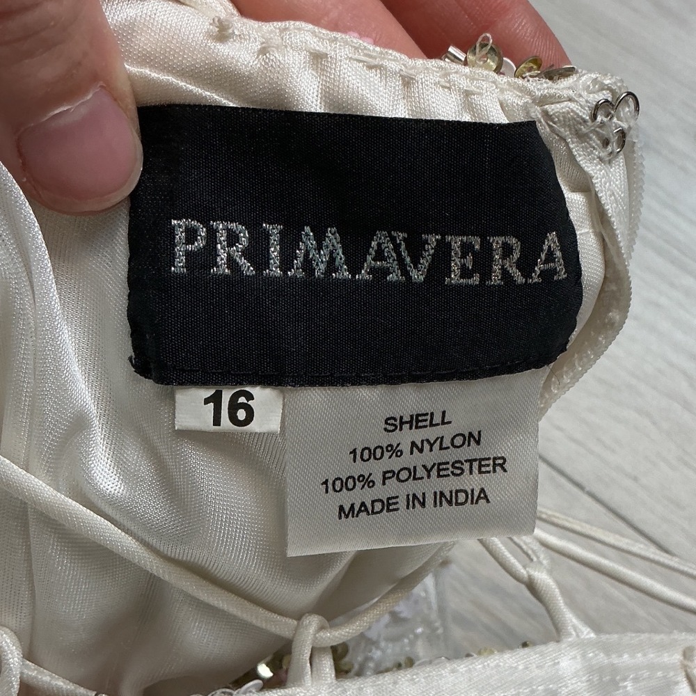 Primavera Couture Beaded Sequin Gown White Pink Blue 16 New Without Tags - Picture 5 of 5